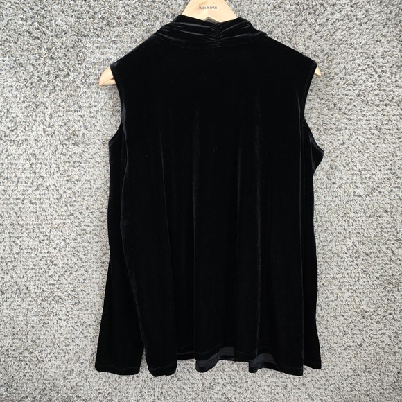 Susan‎ Graver Top Womens XL Black Velvet Cold Shoulder Blouse Mock Neck Ladies - Picture 7 of 7